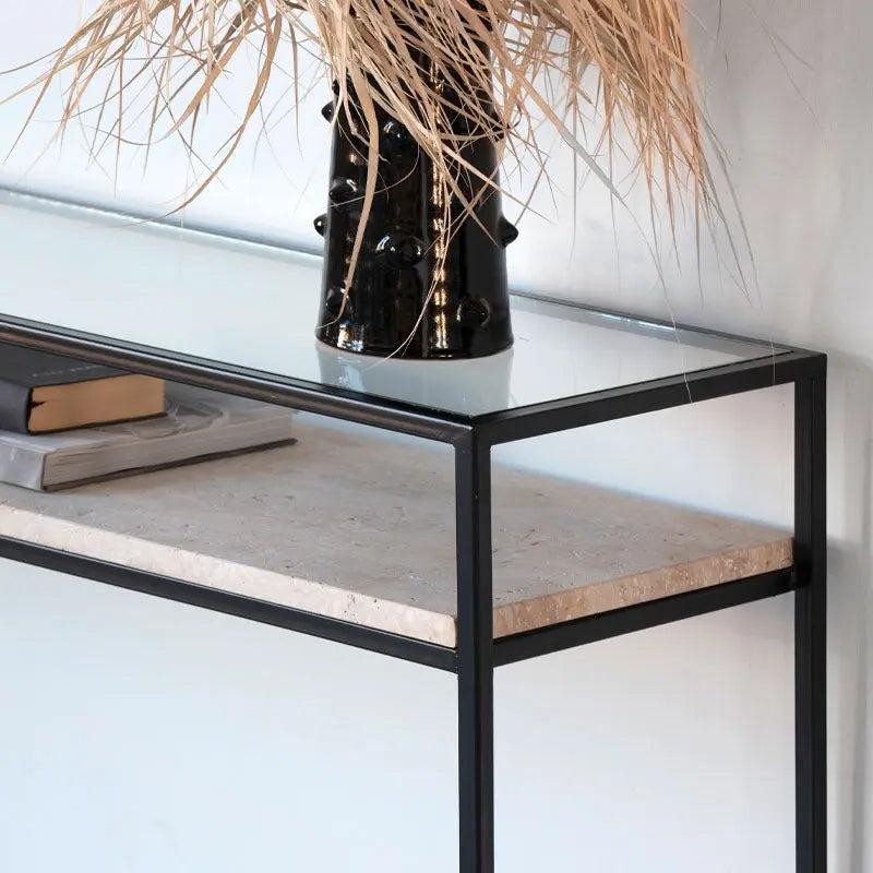 Console Élégante en Verre et Travertin-Atelier Travertin