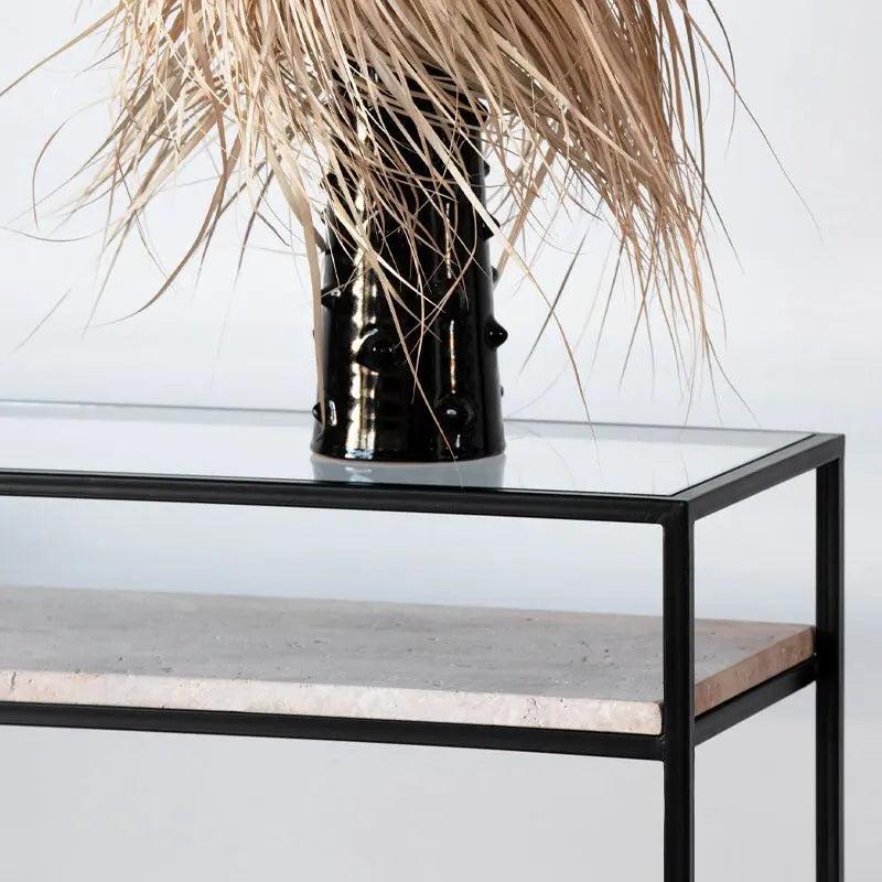 Console Élégante en Verre et Travertin-Atelier Travertin