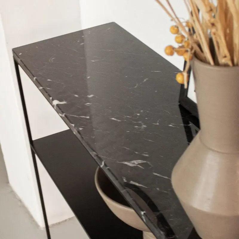Console Luxe Marbre Noir & Métal Noir-Atelier Travertin