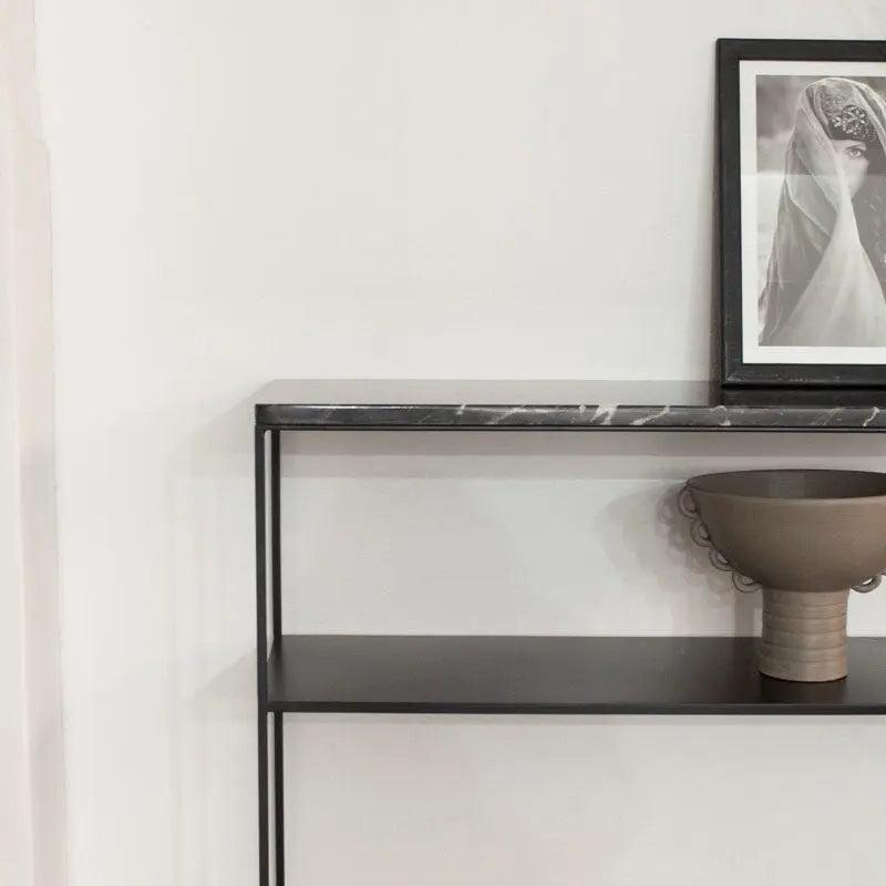 Console Luxe Marbre Noir & Métal Noir-Atelier Travertin