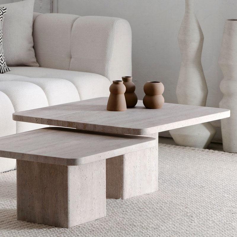 Duo Chic de Tables en Travertin Naturel-Atelier Travertin