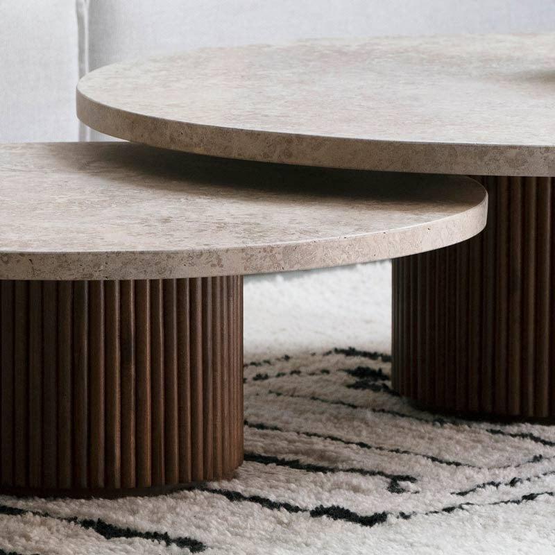 Duo Élégance: Tables Basses Travertin & Bois-Atelier Travertin