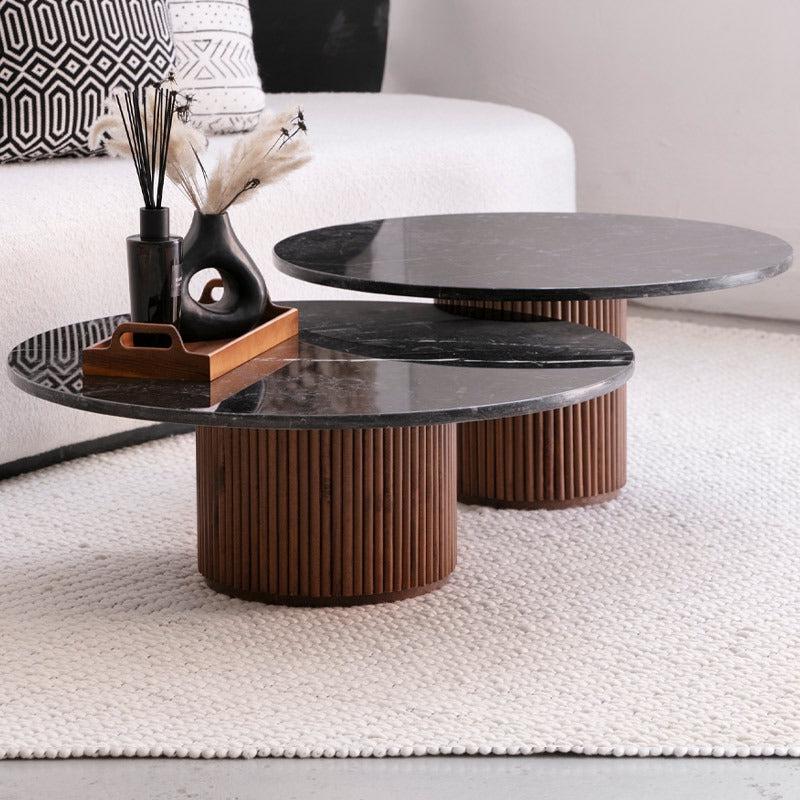 Duo de Tables Basses Élégantes en Marbre Noir-Atelier Travertin