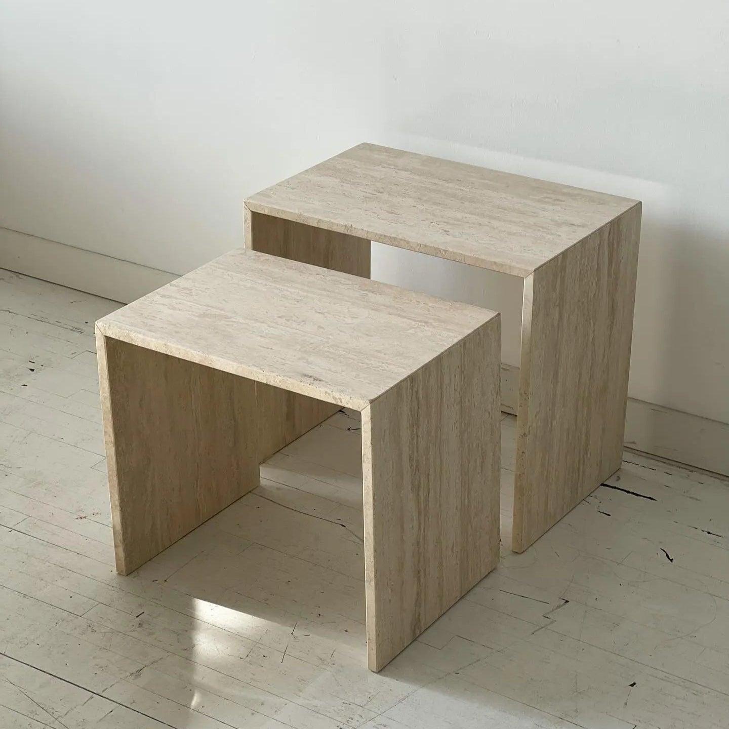 Duo de Tables Luxuria en Travertin Épuré-Atelier Travertin
