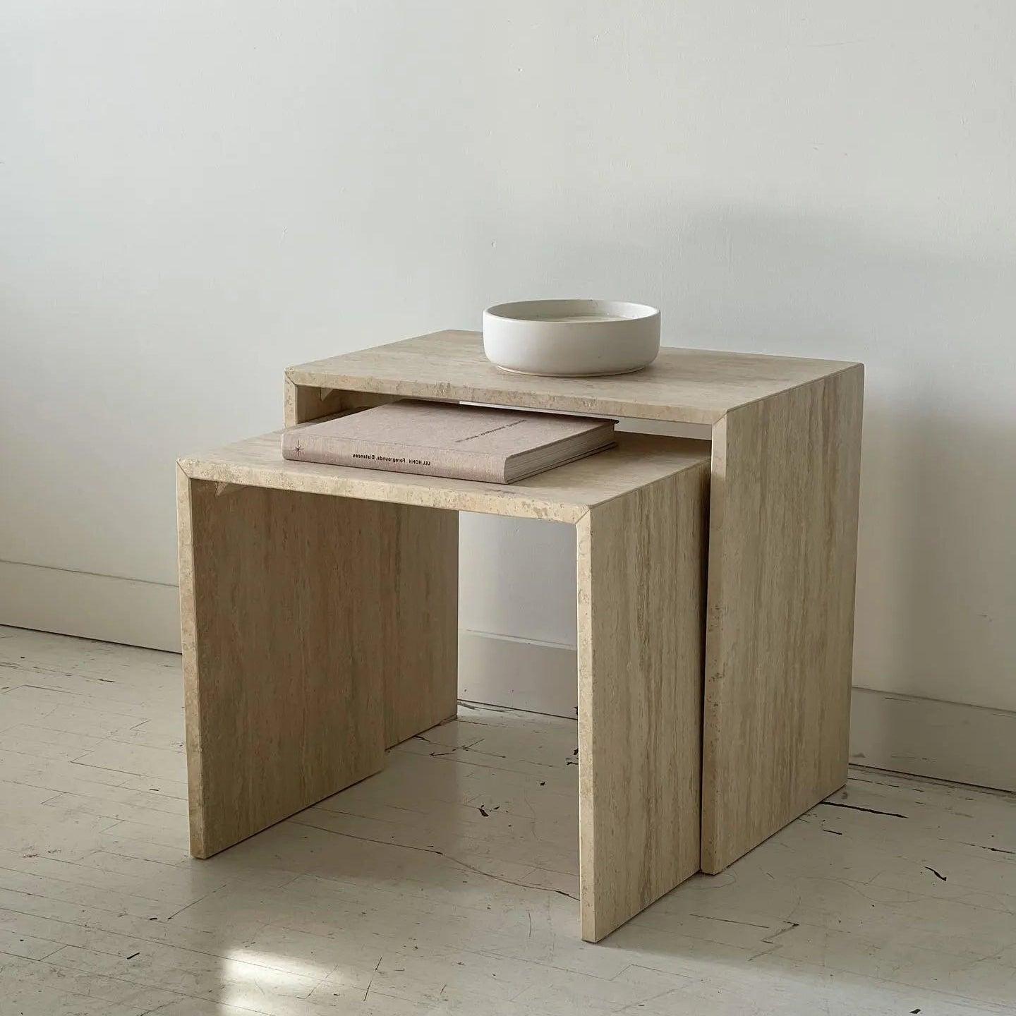Duo de Tables Luxuria en Travertin Épuré-Atelier Travertin