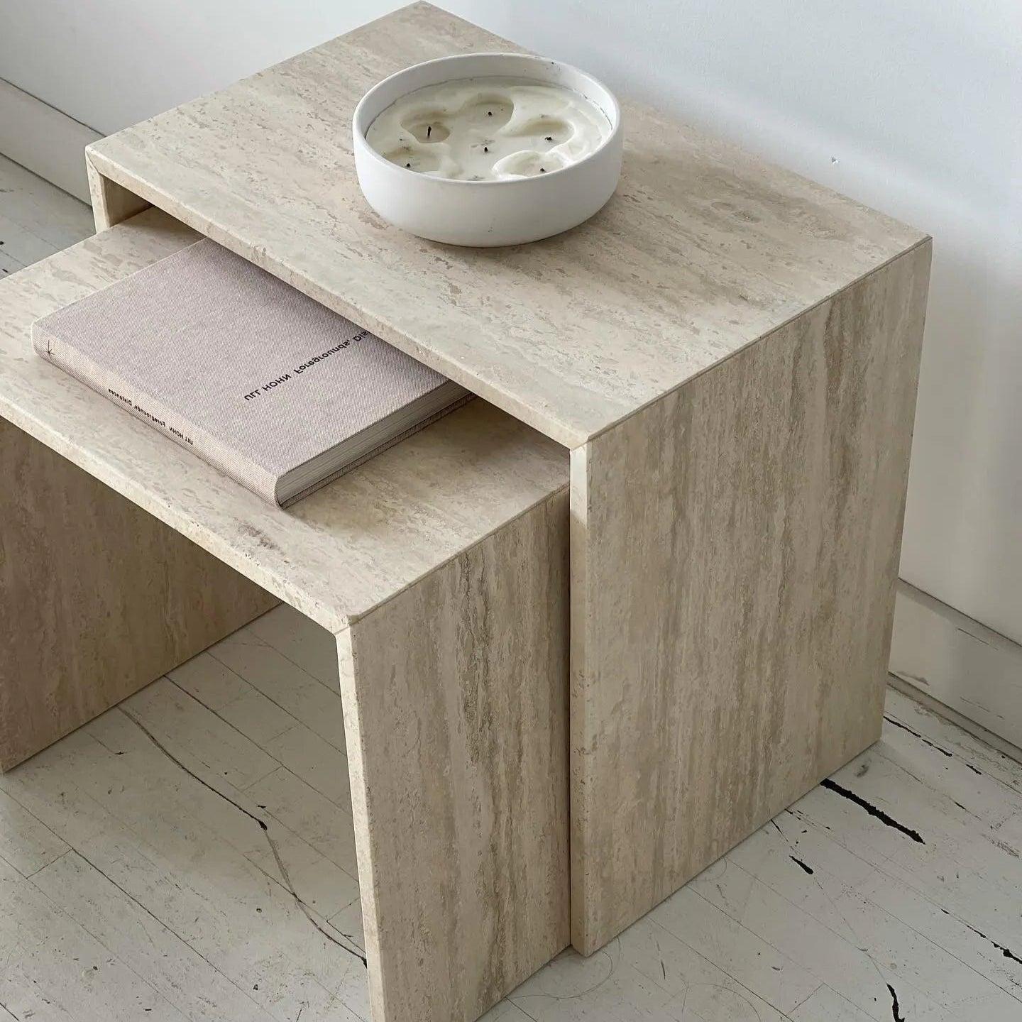 Duo de Tables Luxuria en Travertin Épuré-Atelier Travertin