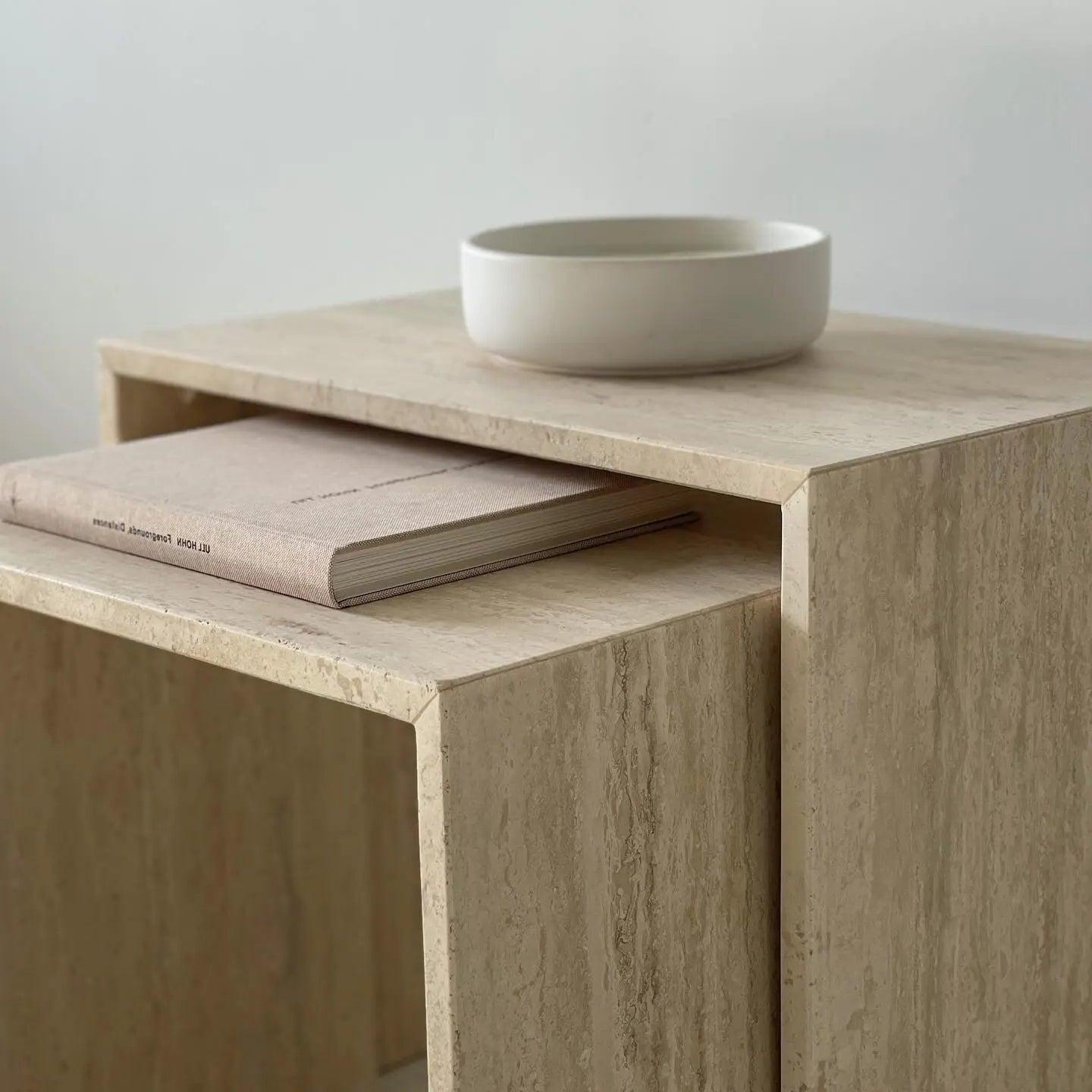Duo de Tables Luxuria en Travertin Épuré-Atelier Travertin
