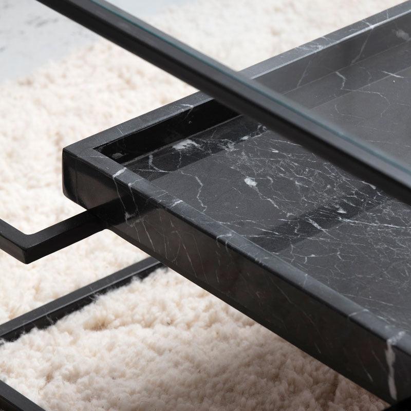 Élégance Moderne: Table Verre & Marbre-Atelier Travertin