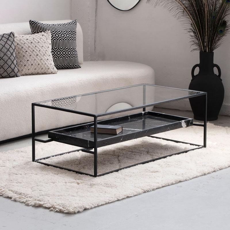 Élégance Moderne: Table Verre & Marbre-Atelier Travertin
