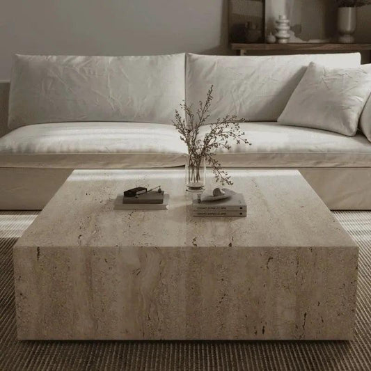 Élégance Travertin : Table Basse Carée-Atelier Travertin