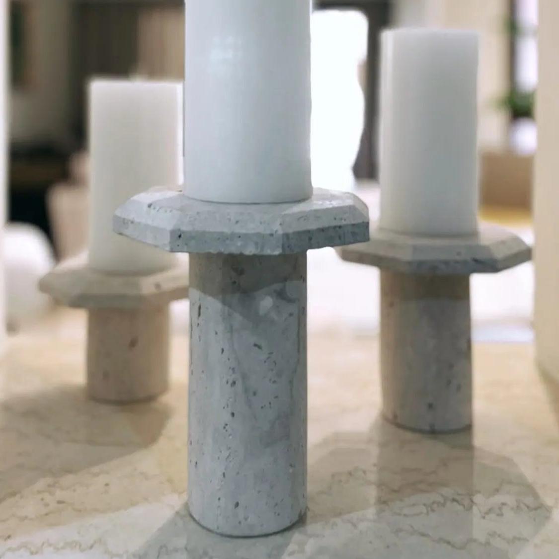 Élégance Travertin : Trio de Bougeoirs Haut de Gamme-Atelier Travertin