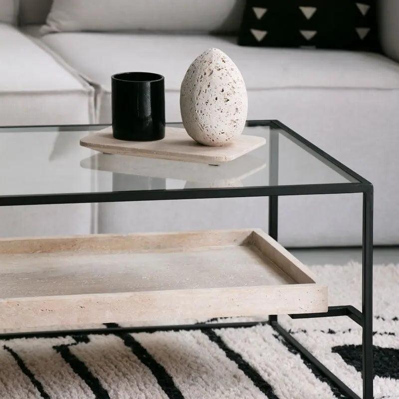 Élégance en Travertin : Table Basse Minos-Atelier Travertin