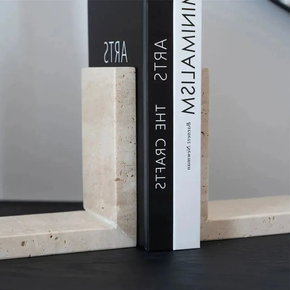 Élégant Serre-Livres en Travertin Naturel-Atelier Travertin