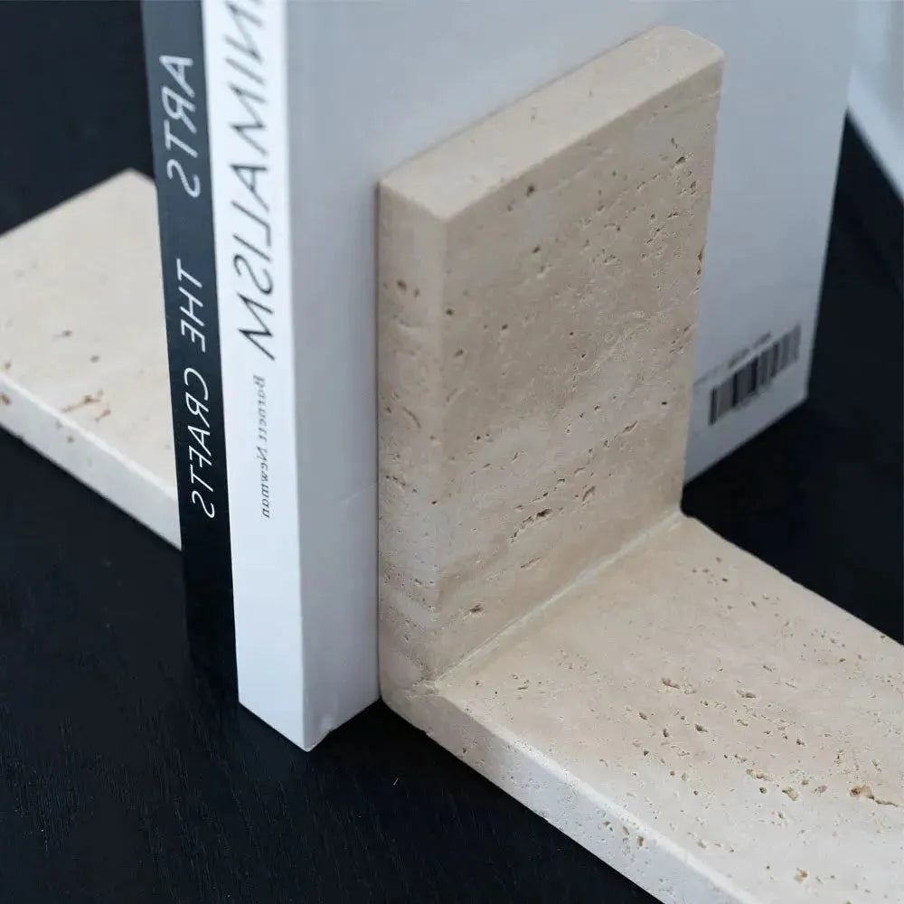 Élégant Serre-Livres en Travertin Naturel-Atelier Travertin