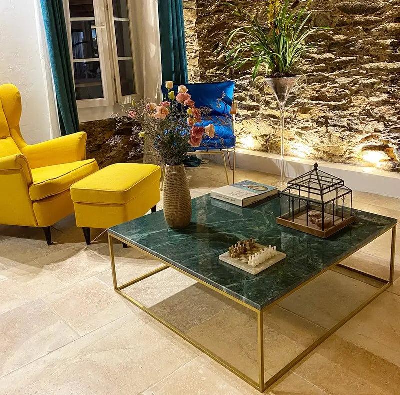 Élégante Table Basse en Marbre Vert-Atelier Travertin