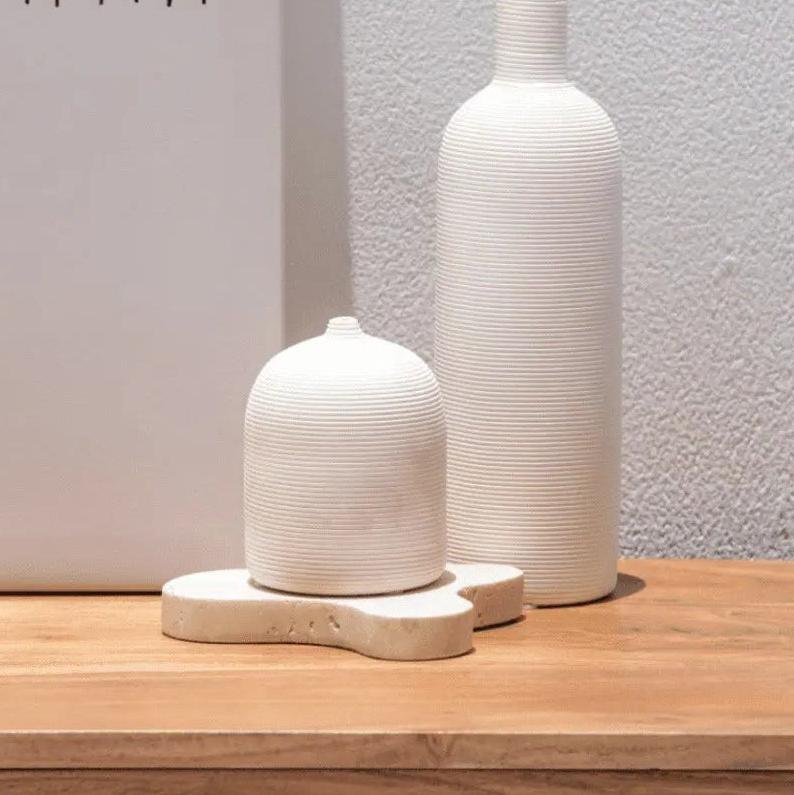 Plateau Luxe en Travertin Beige – Deux Tailles Sublimes-Atelier Travertin