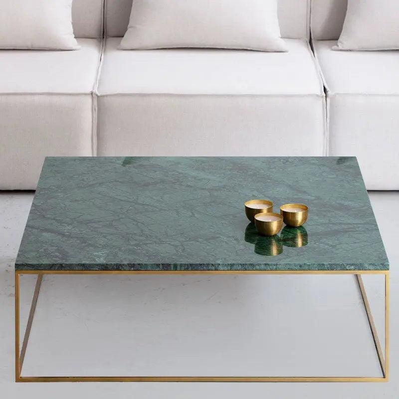 Table Basse Carrée en Marbre et Doré Épuré-Atelier Travertin