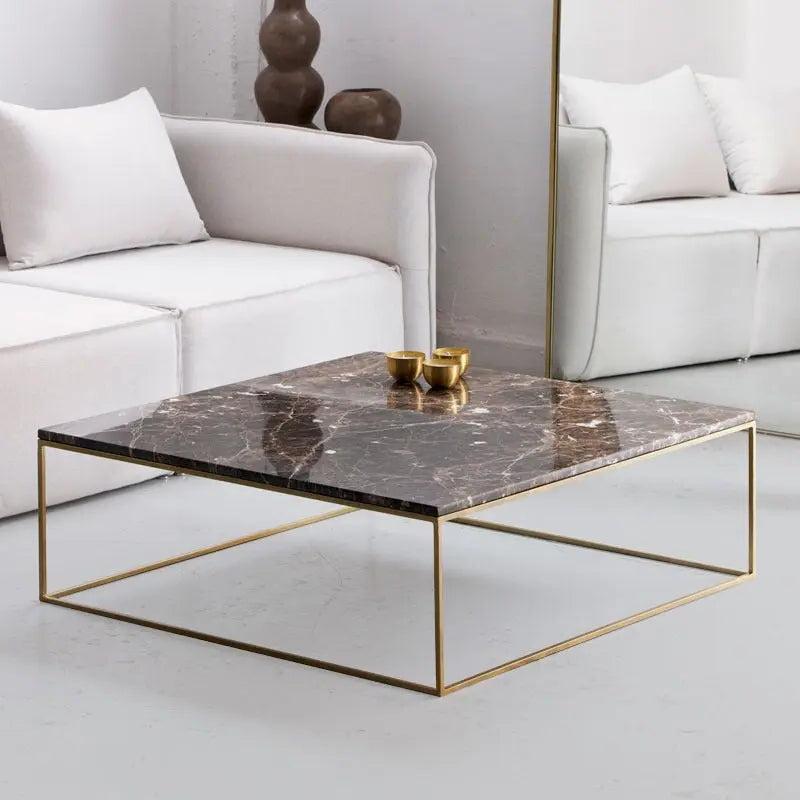 Table Basse Carrée en Marbre et Doré Épuré-Atelier Travertin