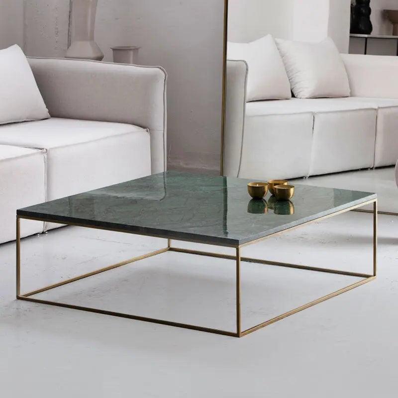 Table Basse Carrée en Marbre et Doré Épuré-Atelier Travertin