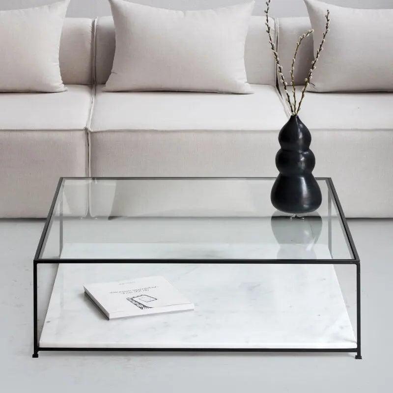 Table Basse Élégance Verre & Marbre Blanc-Atelier Travertin