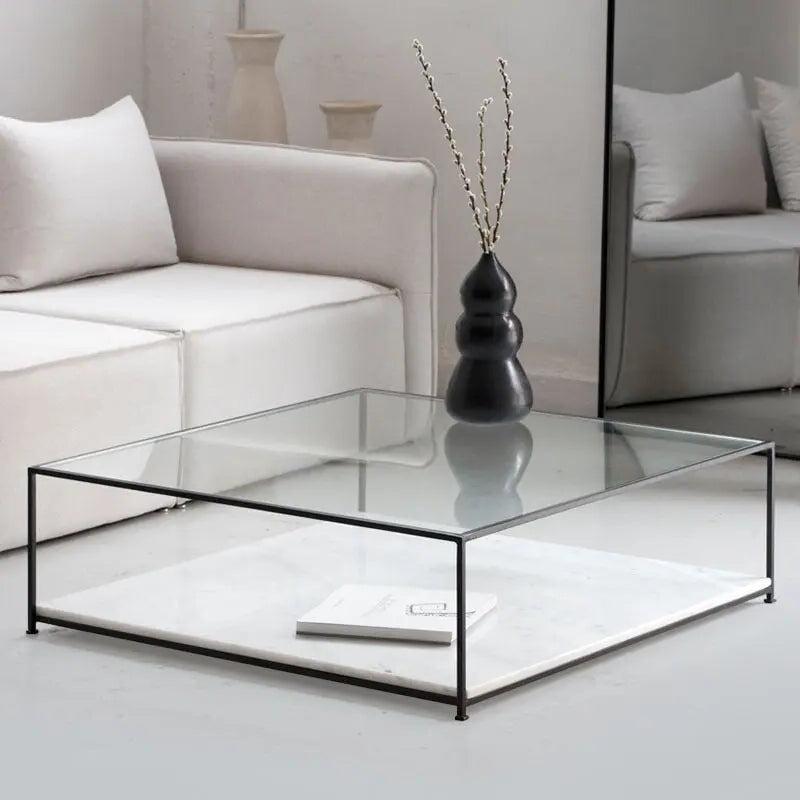 Table Basse Élégance Verre & Marbre Blanc-Atelier Travertin