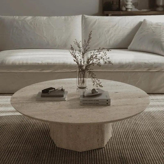 Table Basse Eos: Luxe en Travertin Naturel-Atelier Travertin