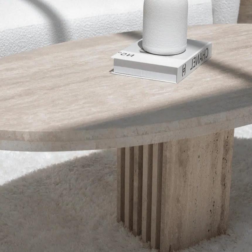 Table Basse Ovale en Travertin Élégante-Atelier Travertin