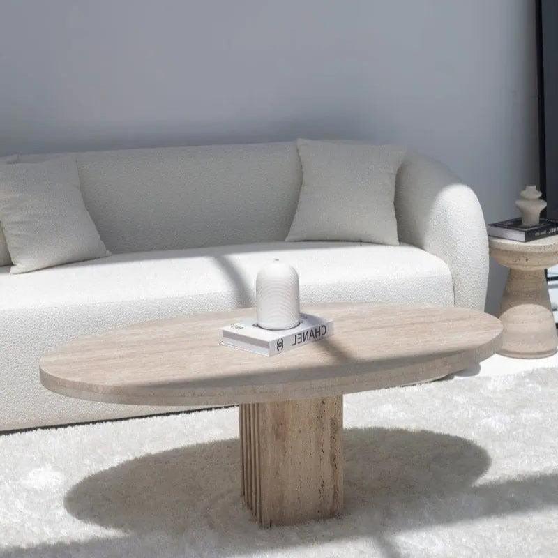 Table Basse Ovale en Travertin Élégante-Atelier Travertin