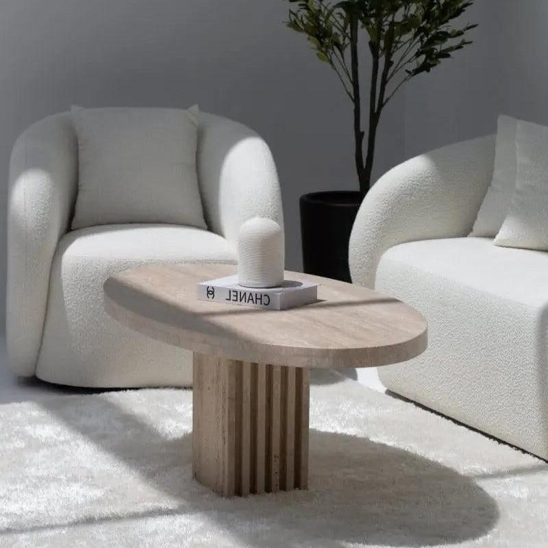 Table Basse Ovale en Travertin Élégante-Atelier Travertin