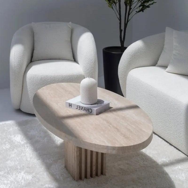 Table Basse Ovale en Travertin Élégante-Atelier Travertin
