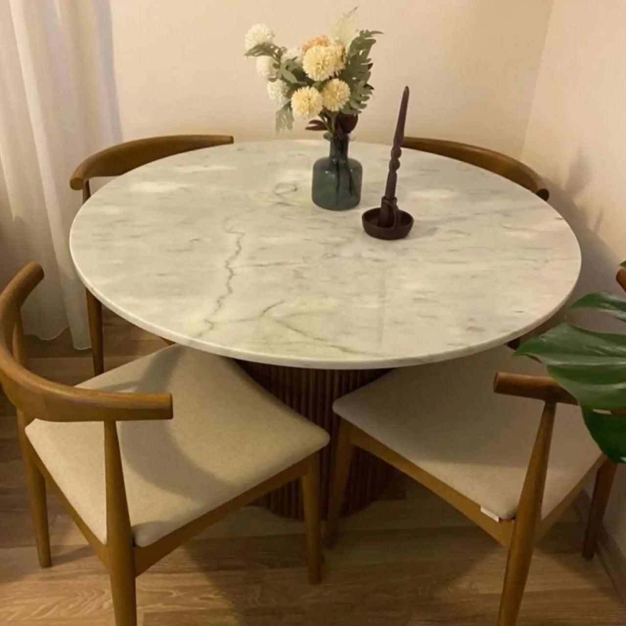 Table Luxe Ronde Bois & Marbre-Atelier Travertin