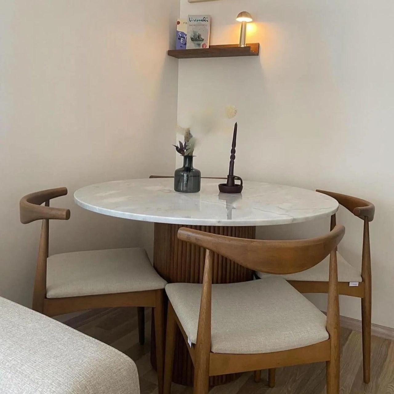 Table Luxe Ronde Bois & Marbre-Atelier Travertin