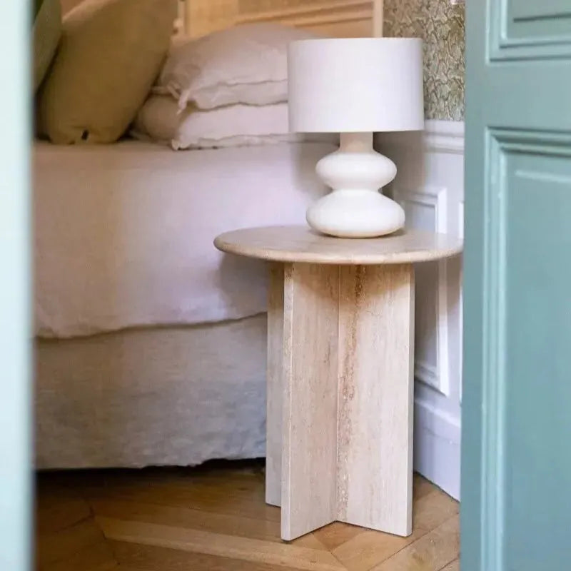 Table d'appoint travertin élégante-Atelier Travertin