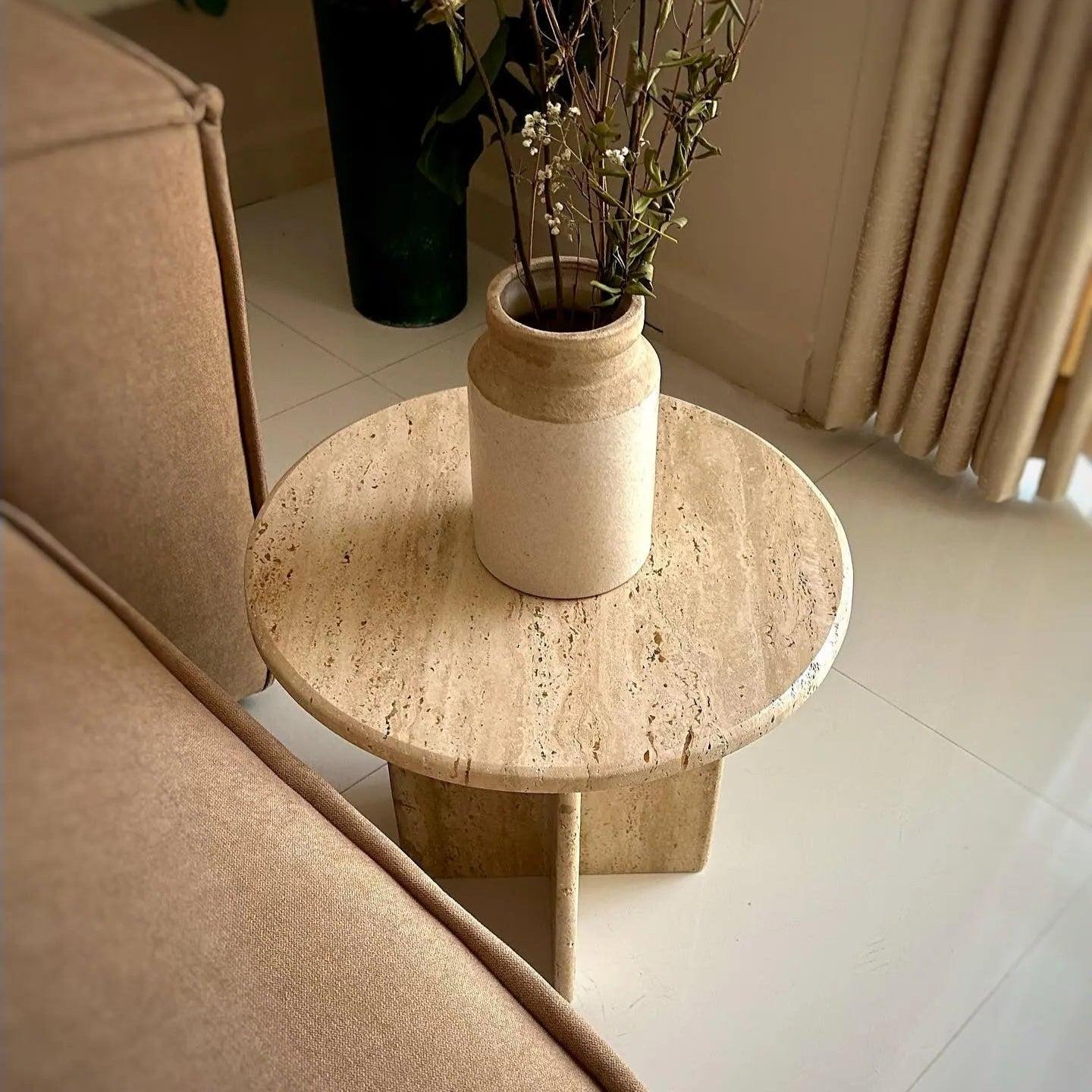 Table d'appoint travertin élégante-Atelier Travertin