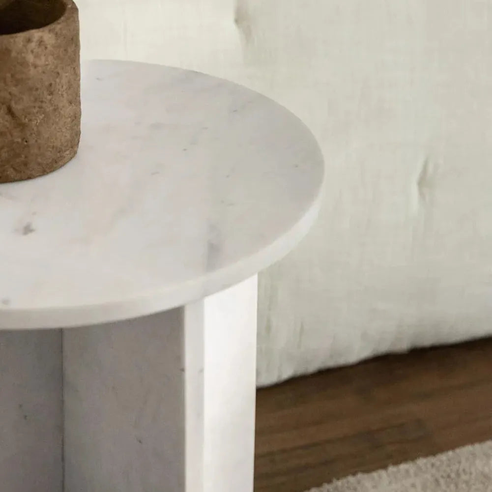 Tables Rondes en Marbre Blanc - Lot de 2-Atelier Travertin