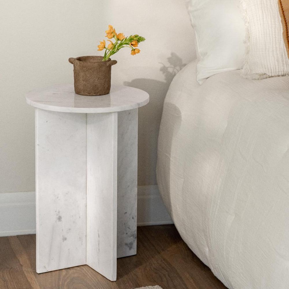 Tables Rondes en Marbre Blanc - Lot de 2-Atelier Travertin