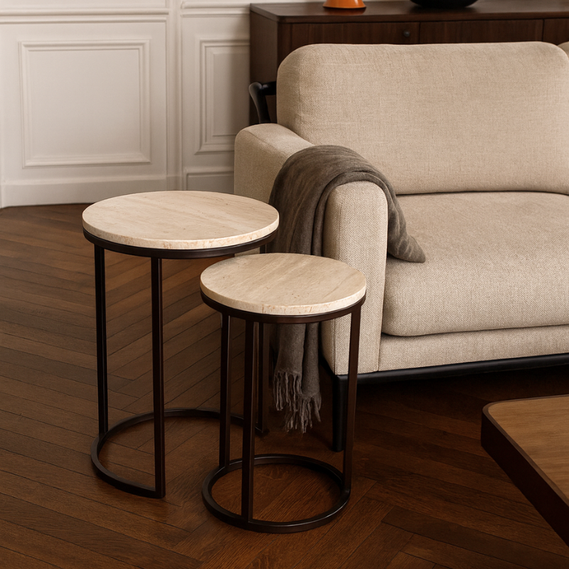 Tables Gigognes en Travertin et Métal Bianca - Tables d’Appoint Design