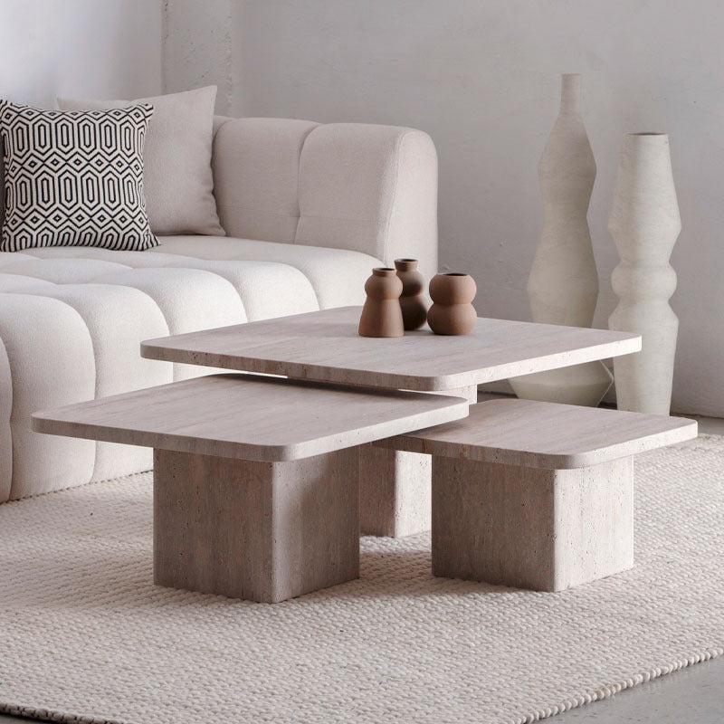Trio Tables Basses Élégantes en Travertin-Atelier Travertin