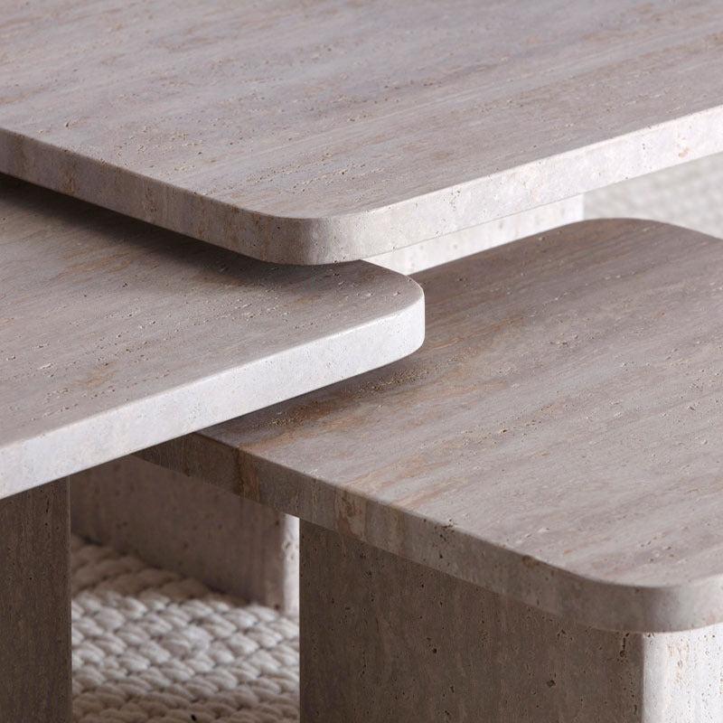 Trio Tables Basses Élégantes en Travertin-Atelier Travertin