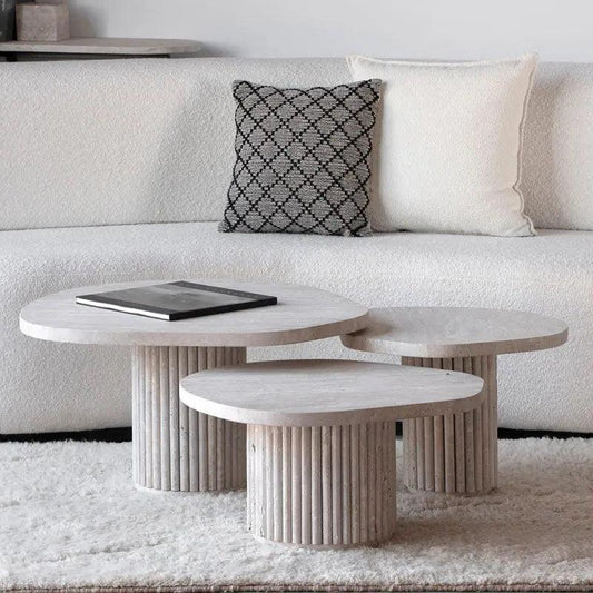Trio Tables Basses Luxe en Travertin-Atelier Travertin