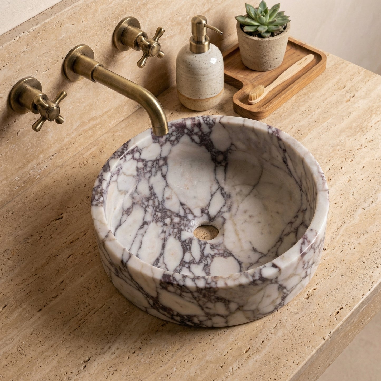 Vasque ronde en marbre Arabescato Corchia Ø40 cm – Vasca Corchia