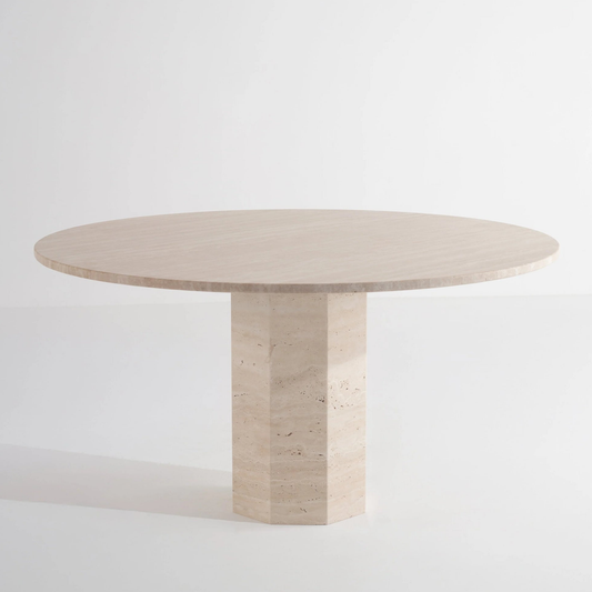 Table Obsidian en Travertin Naturel – Table à manger ronde minimaliste