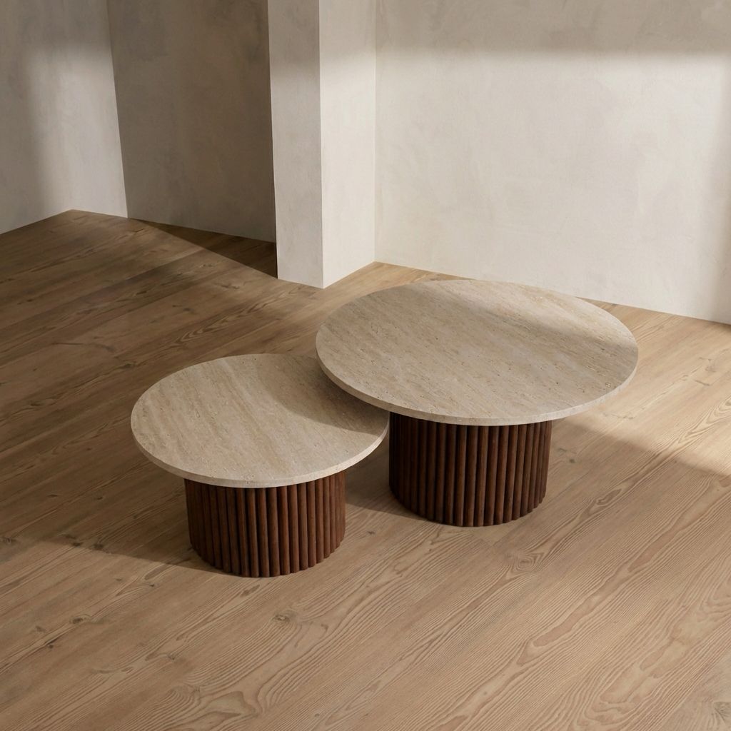 Duo Élégance: Tables Basses Travertin & Bois Roma