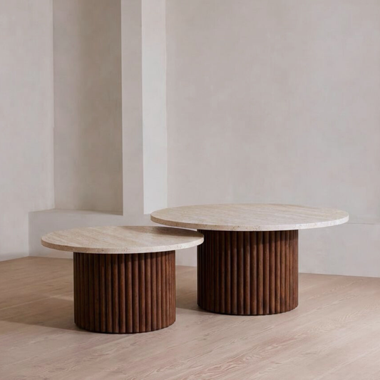 Duo Élégance: Tables Basses Travertin & Bois Roma