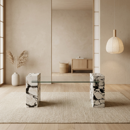 Table Basse Elmer en Marbre Calacatta & Verre – Design contemporain