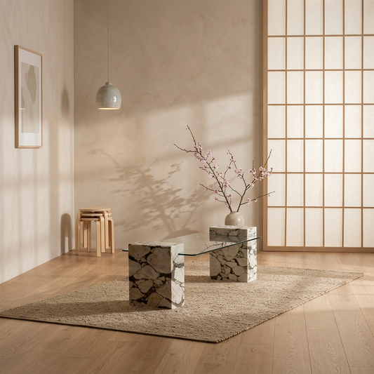 Table Basse Elmer en Marbre Calacatta & Verre – Design contemporain