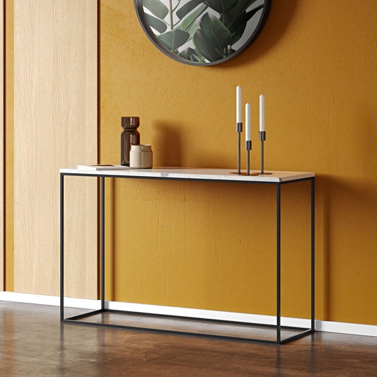 Console Élégante Marbre & Métal Noir-Atelier Travertin