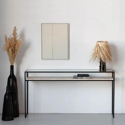 Console Élégante en Verre et Travertin-Atelier Travertin