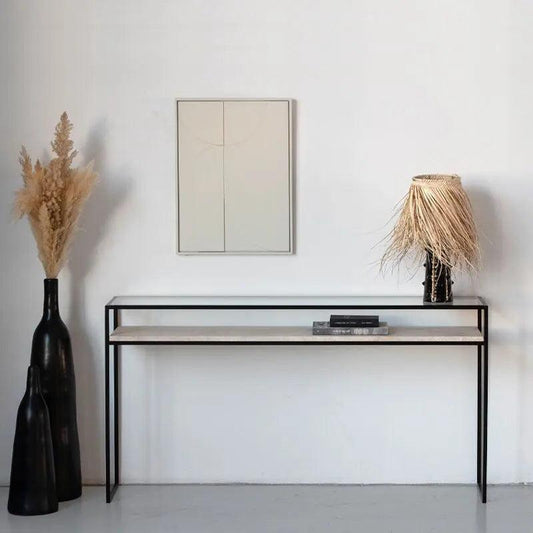 Console Élégante en Verre et Travertin-Atelier Travertin
