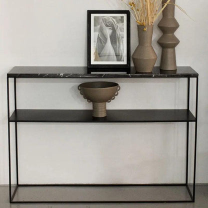 Console Luxe Marbre Noir & Métal Noir-Atelier Travertin